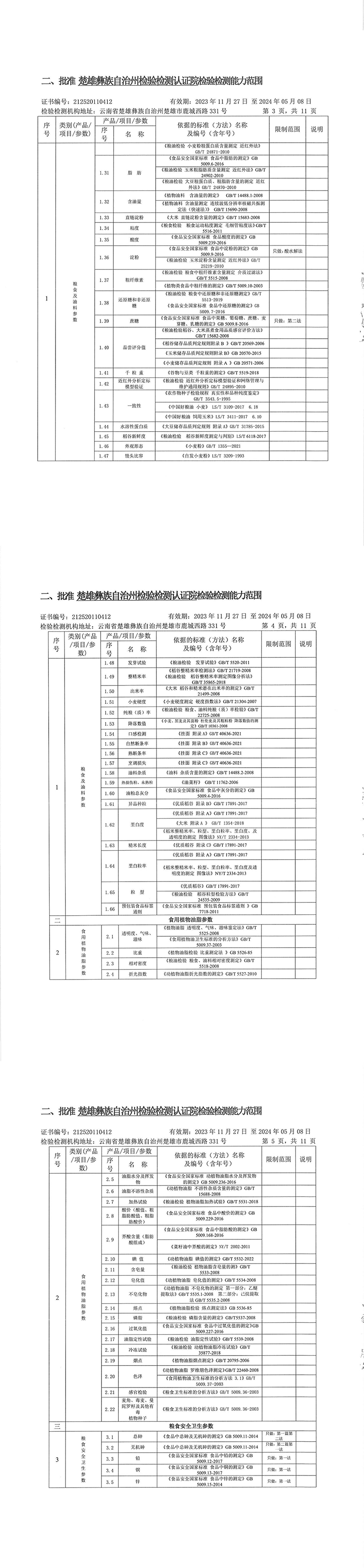 楚雄州检验检测认证院关于面向社会开展粮食质量安全检验检测工作的公告