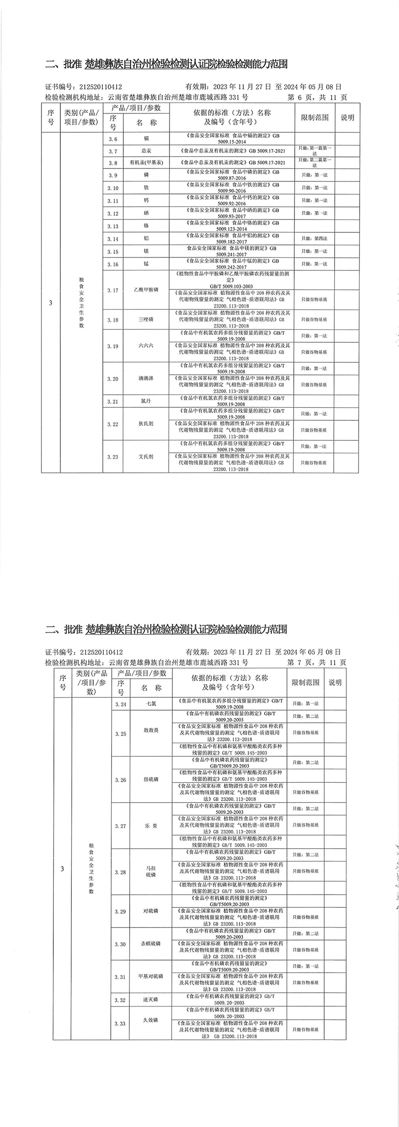 楚雄州检验检测认证院关于面向社会开展粮食质量安全检验检测工作的公告