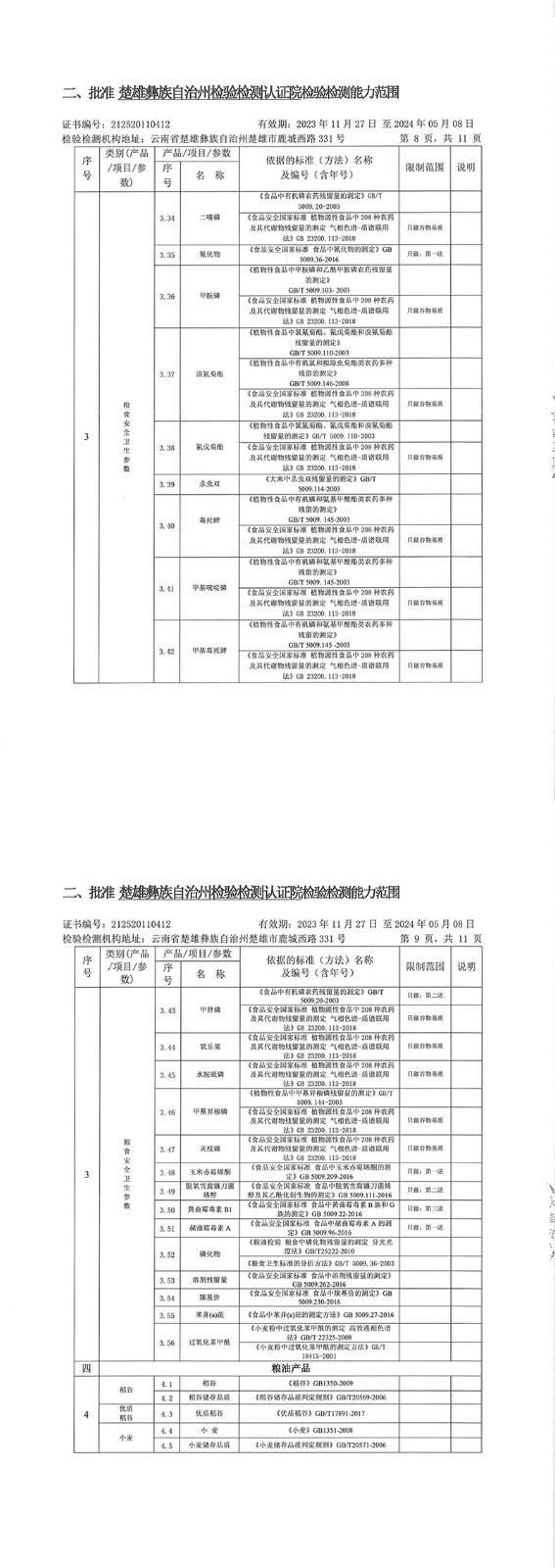 楚雄州检验检测认证院关于面向社会开展粮食质量安全检验检测工作的公告